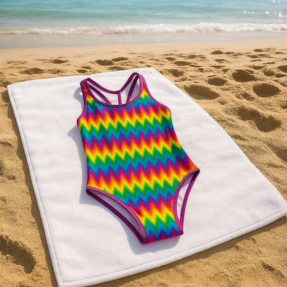 Speedo One piece Racerback Swimsuit Rainbow Wave Pattern Multicolor Size 14 - Picture 1 of 11